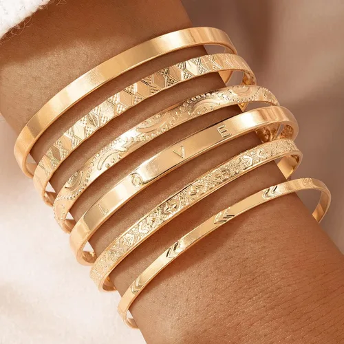 Vista 2 de FUTIMELY Stackable Gold Cuff Bracelets Bangle for Woemn,Boho Retro Grace Temperament Wide Face Bracelet Sets,Totem Embossing Love Charm Bracelet