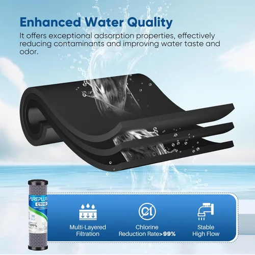 Vista 6 de Cartucho de filtro de agua de carbono CTO de 5 micrones de 2.5 x 10 pulgadas para toda la casa para sistema de filtro de agua debajo del fregadero