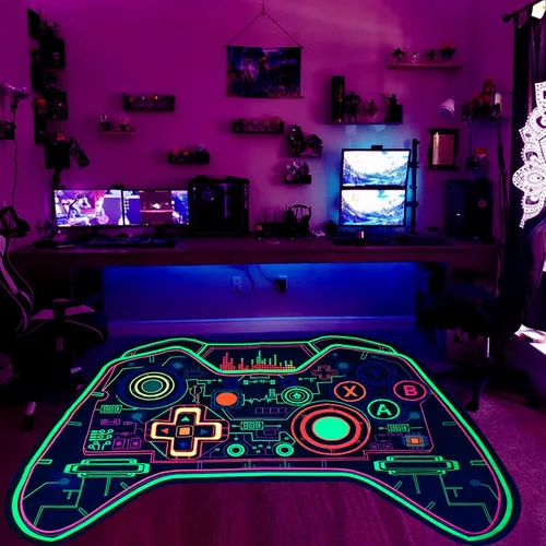 Vista 3 de Alfombra de juegos para adolescentes y niños, alfombra de jugadores que brilla en la luz negra, alfombra antideslizante para habitación de niños