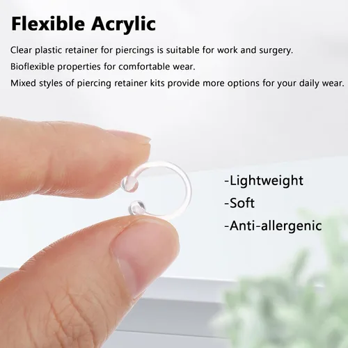 Vista 3 de Lusofie Paquete de 48 retenedores de perforación transparentes, retenedores de plástico flexible sin BPA para labio/nariz, ceja/ombligo, seguro