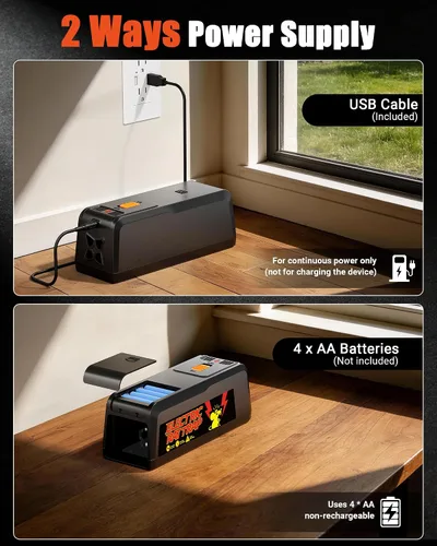 Vista 5 de Trampa eléctrica para ratas para el hogar, choque de alta potencia, diseño higiénico sin tacto, eliminador de roedores seguro y silencioso