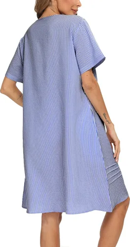 Vista 5 de AVIIER Vestido de casa para mujer, manga corta, abrigo de casa, bata con botones, ropa de dormir S-XXL