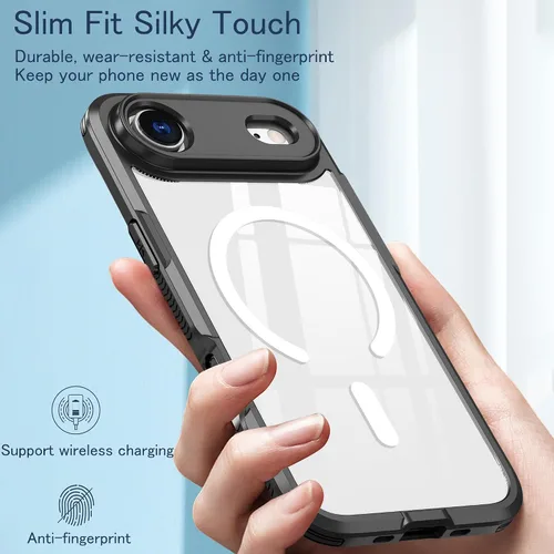 Vista 7 de Funda magnética para iPhone 17 Air, compatible con MagSafe, panel trasero transparente que nunca se pone amarilla, protector de cámara, imanes
