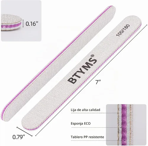 Vista 2 de BTYMS 25 limas de uñas de grano 100/180 de doble cara, limas de pulido de uñas para uñas acrílicas y naturales