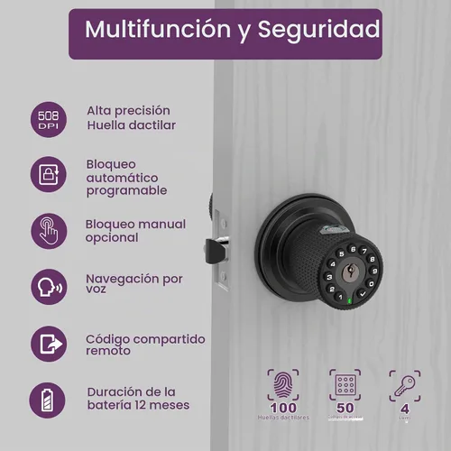 Vista 3 de BOTHSTAR Cerradura de perilla de puerta sin llave de doble cara con huellas dactilares y teclado, perilla inteligente con cilindros dobles