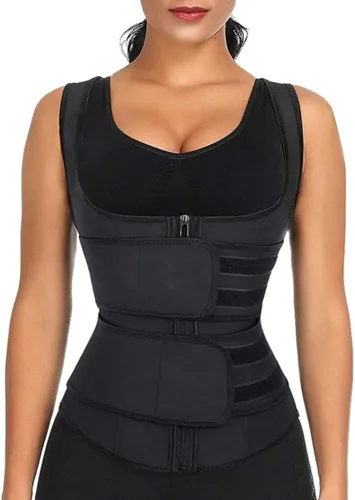 Vista 6 de LeongLzt Entrenador de cintura para mujer moldeador de cintura corsé sin mangas chaleco recortador de cintura con correas Negro