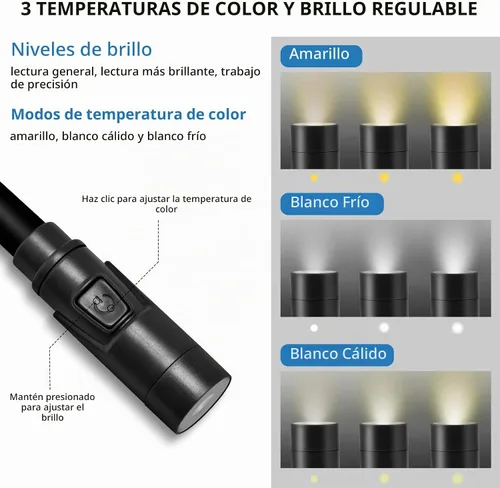 Vista 4 de Luz de cuello recargable manos libres con 3 modos de color ajustables, negro