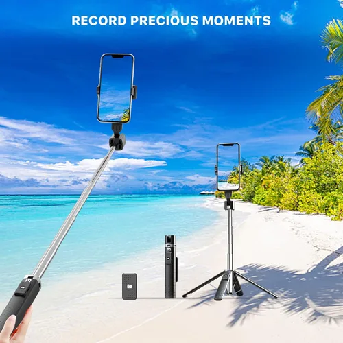 Vista 2 de MYBAT PRO - Trípode para selfie stick con control remoto, 4 en 1, extensible portátil, Bluetooth Selfie Stick y soporte de trípode para teléfono
