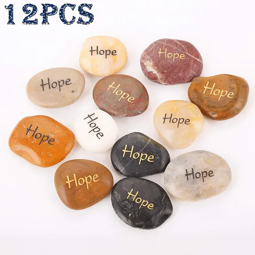 Vista 2 de RockImpact 12 piedras de esperanza grabadas inspiradoras positivas, piedras de palma para recuperación de chakras, reiki, gratitud, regalo