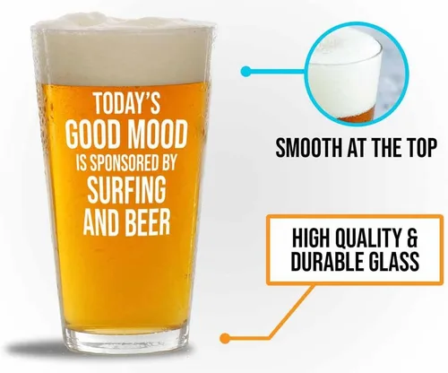Vista 3 de Hobby Pint Glass 16oz - Surf y cerveza - Windsurf Beach Wave Verano Buceo Barco Amante del Mar Remo