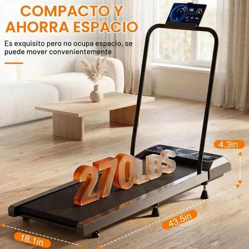 Vista 3 de Walking with Incline Pad and Handle Bar, 2.5HP Low Noise Treadmill, 270lbs