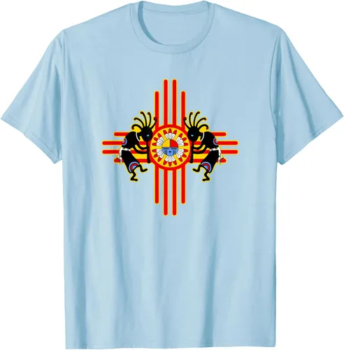 Vista 94 de Native American Kokopelli Kachina Zia Symbol 2 - Camiseta divertida para fanáticos, Negro