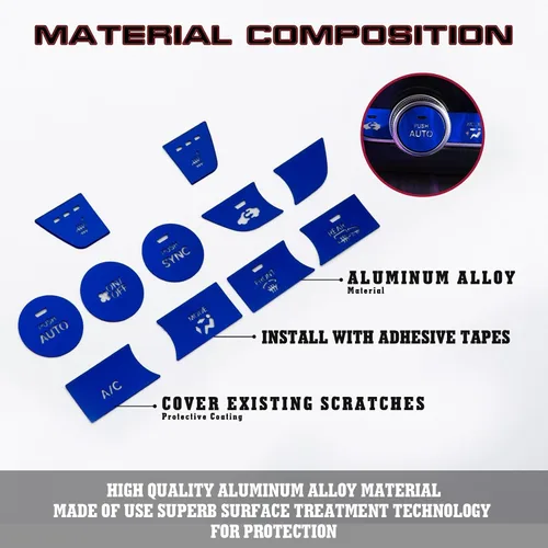Vista 6 de x xotic tech 11 piezas de cubierta de parche para interruptor de botón de CA de consola central, aleación de aluminio azul, compatible con Honda