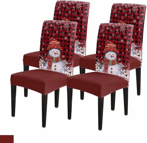 Vista 15 de Savannan - Juego de 4 fundas para sillas de árbol de Navidad, bolas de copos de nieve de color rojo invierno, fundas elásticas para sillas Parsons