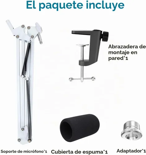 Vista 5 de Brazo de micrófono blanco para HyperX QuadCast S - Brazo de micrófono blanco compatible con el micrófono HyperX Quadcast, soporte de brazo de 02