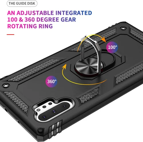 Vista 5 de Androgate Funda para Samsung Galaxy Note 10 Plus con protectores de pantalla HD, soporte de anillo de metal de grado militar, a prueba de caídas, a