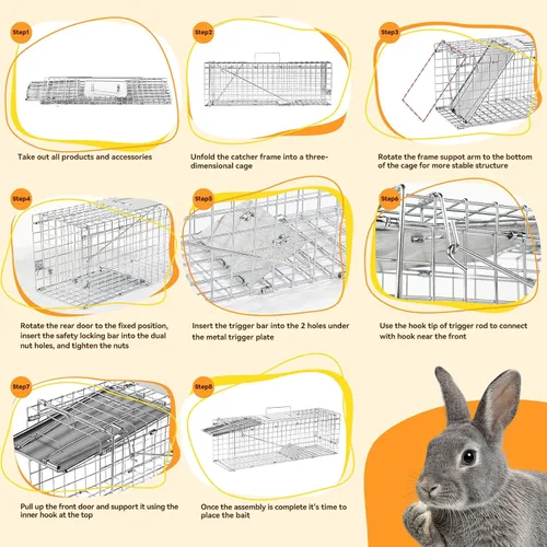 Vista 8 de Jaula plegable de trampa para animales humanos de 24" trampa de animales para gatitos callejeros, ardillas, conejos