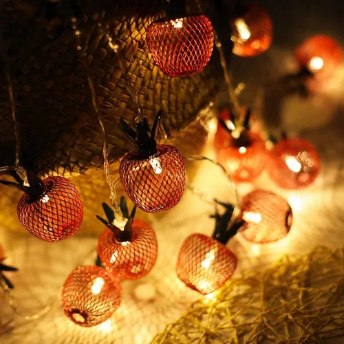 Vista 2 de Cadena de luces de malla metálica con forma de fruta de manzana de hierro de 6.6 ft, 6.6 pies, funciona con pilas, lámpara parpadeante para 2M 10LED