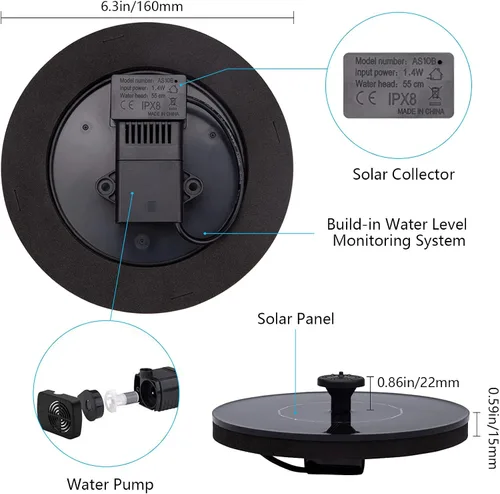 Vista 21 de Kit de bomba de fuente solar con panel solar separado, bomba de agua solar mejorada de 1.8 W con cable de 3 M de largo y 4 boquillas Fuente de agua