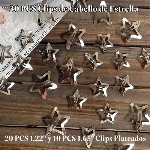 Vista 6 de 30 piezas de pinzas para el cabello con forma de estrella, 20 piezas de pinzas de 1.22" y 10 piezas de pinzas de 1.65", accesorios para el cabello