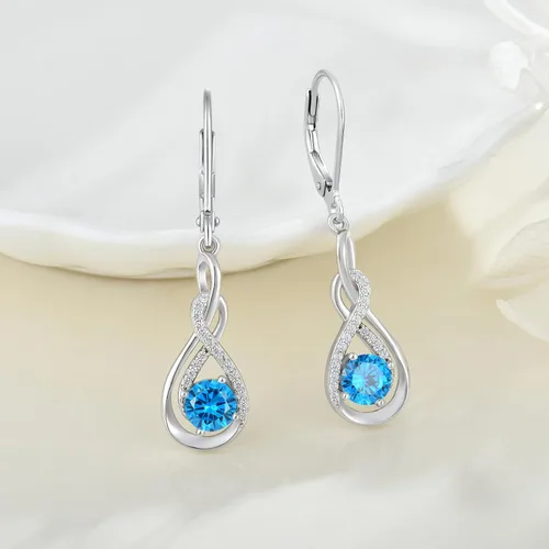 Vista 5 de Infinity - Aretes colgantes de plata de ley 925, aretes de tuerca celta con piedras preciosas para mujer