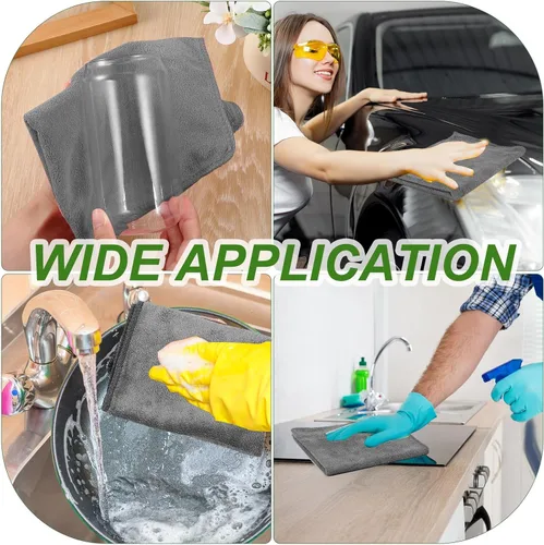 Vista 7 de Preboun Paquete de 300 paños de limpieza de microfibra de 12 x 16 pulgadas, multiusos, reutilizables, lavables, toallas absorbentes para casa, Gris
