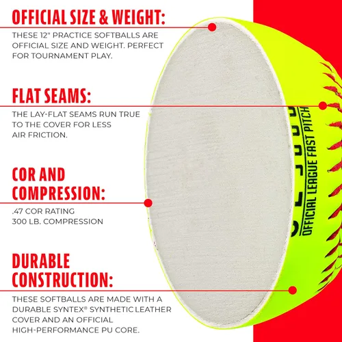 Vista 4 de Franklin Sports Pelotas de sóftbol oficiales para juego - OL3000 Fastpitch de 12" Pulgadas Pelotas amarillas de sóftbol de tamaño oficial +