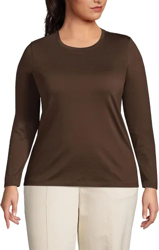 Vista 25 de Lands' End - Camiseta de manga larga, cuello redondo y holgada de algodón Supima cultivado en EE. UU. para mujer Blanco