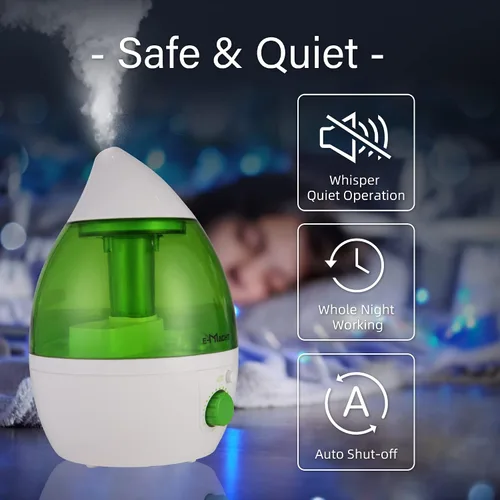 Vista 3 de Humidificador de niebla fría para dormitorio y habitaciones pequeñas, boquilla silenciosa de rotación de 360°, ajustable, luz nocturna y apagado