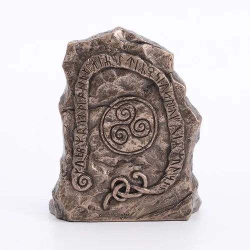 Vista 4 de Veronese Design Portavelas Viking Vegvisir Runestone de 5 3/4 pulgadas de alto con acabado de bronce