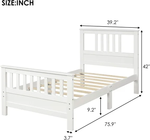 Vista 2 de CITYLIGHT Base de cama de plataforma individual con cabecero y estribo, marco de cama de plataforma de madera, no necesita somier, marco de cama