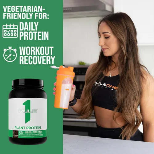 Vista 6 de Rule 1 Proteins Proteína vegetal, chocolate negro, 20 porciones Proteína en polvo vegana, sin gluten, sin lácteos y sin soja con 0.71 onzas