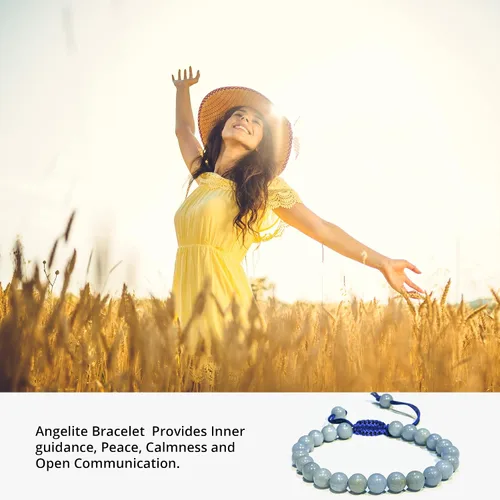Vista 293 de Adjustable Crystal Bracelet – Gemstone Bead Bracelet with Adjustable Macrame String – Chic Gemstone Bracelet for Men and Women – 8mm Round Healing