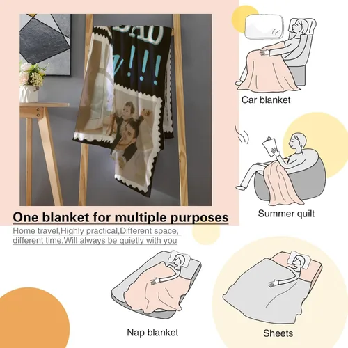 Vista 4 de Manta personalizada con texto fotográfico, manta de imagen personalizada para bebé, madre, padre, adultos, amigos, amantes, regalo personalizado
