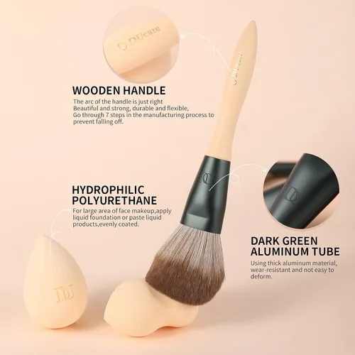 Vista 5 de DUcare Brochas de maquillaje, 14 piezas con 3 esponjas de maquillaje, bolsa de cosméticos y peine de pestañas