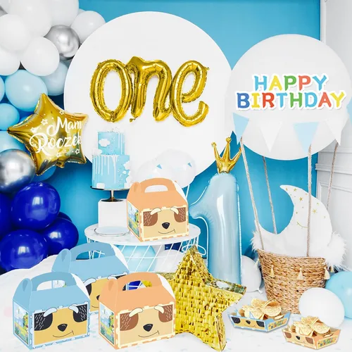 Vista 2 de Bolsas de dulces de fiesta de perro azul de dibujos animados, 16 unidades, cajas de regalo de regalos familiares para niños y niñas, suministros