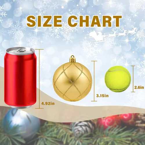 Vista 3 de Juego de adornos de bola de Navidad dorados de 3.15 pulgadas, 16 piezas de adornos dorados para árbol de Navidad, bolas colgantes grandes