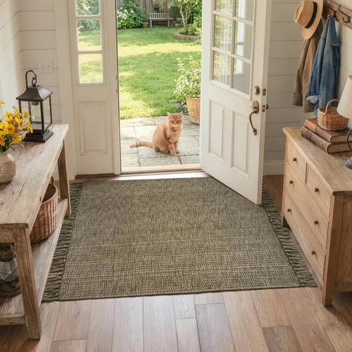 Vista 77 de Collive Alfombra de Baño Negra, 2' x 3' Tejida a Mano Lavable Alfombras Pequeñas de Cocina, Alfombra de Entrada Reversible de Algodón Alfombra