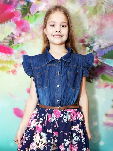 Vista 4 de YJ.GWL Vestido occidental para niñas, vestido de mezclilla para niña, vestidos de princesa para niñas, vestidos de fiesta para niñas de 3 a 14 años