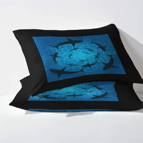 Vista 3 de Shark Sheets tamaño California King, sábanas para cama de mar, sábanas y fundas de almohada estampadas de 4 piezas, sábana bajera ajustable