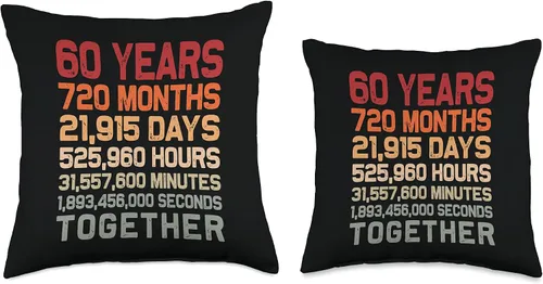 Vista 3 de Par 60th Anniversary Gifts Co. Retro 60 Years Together Cool 60th Couple - Cojín para el aniversario de boda, 17.7 x 17.7 in, multicolor
