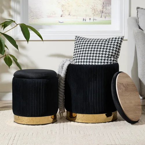 Vista 22 de Royal Windsor Boucle - Juego de 2 otomanas redondas con almacenamiento, taburete pequeño para sala de estar, mesa de centro pequeña, taburete