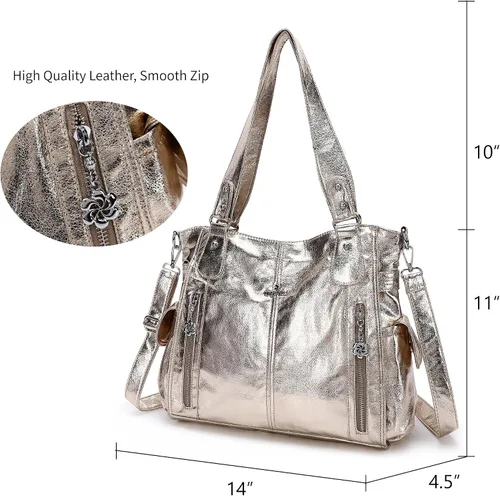 Vista 6 de Angel Kiss Bolsos para mujer con tiras en la parte superior, bolso estilo Hobo, bolsas de hombro espaciosas y casuales, cartera estilo Tote de PU