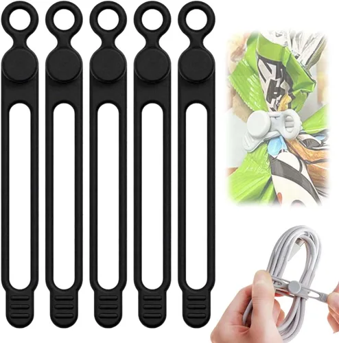 Vista 8 de Reusable Silicone Cable Organizer, Cord Holder Wire Ties for Bundling Charger Cables, Home Office Travel Gadgets (Green-5pc)