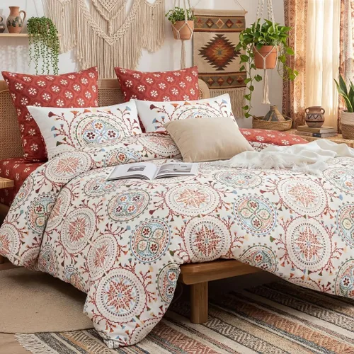 Vista 3 de Nayoroom Funda de edredón bohemia tamaño Queen, reversible, diseño de medallón bohemio de cachemira, 3 piezas, microfibra suave y ligera, juego