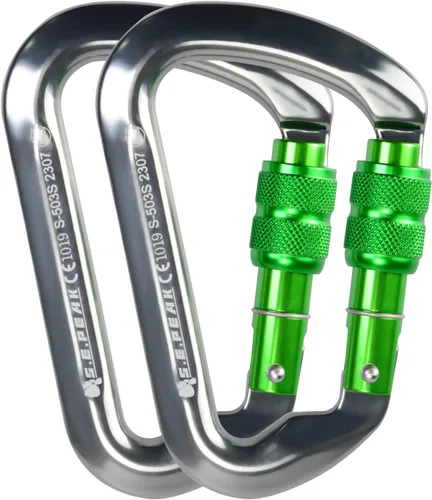 Vista 21 de SEPEAK UIAA - Mosquetón de escalada con bloqueo de 30 kN, clip profesional para puerta de tornillo resistente para escalada al aire libre