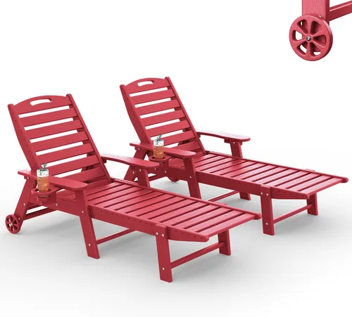 Vista 13 de Tumbona al aire libre, silla de descanso al aire libre con textura de madera, respaldo ajustable de 5 posiciones, silla de salón de polietileno