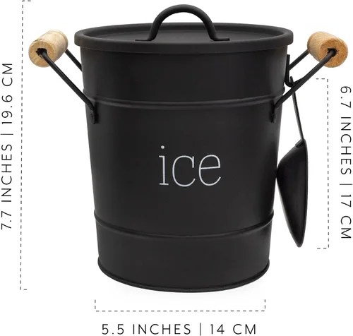 Vista 6 de AuldHome Design Cubo de hielo esmaltado de granja (negro); servidor de hielo de metal aislado estilo retro