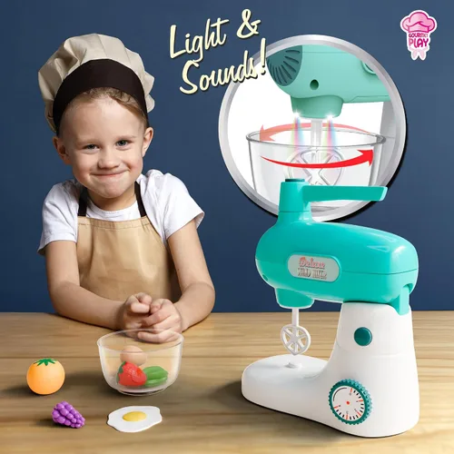 Vista 4 de Lollipop Juego de mezclador de pie de lujo para niños pequeños de 3 años en adelante, juego de cocina gourmet de 9 piezas con frutas, huevos