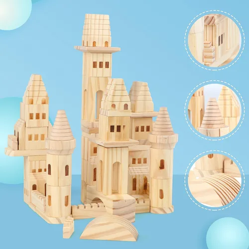 Vista 2 de 75 piezas de bloques de castillo de madera medievales caballeros princesas castillo de madera bloques de construcción para niños y niñas